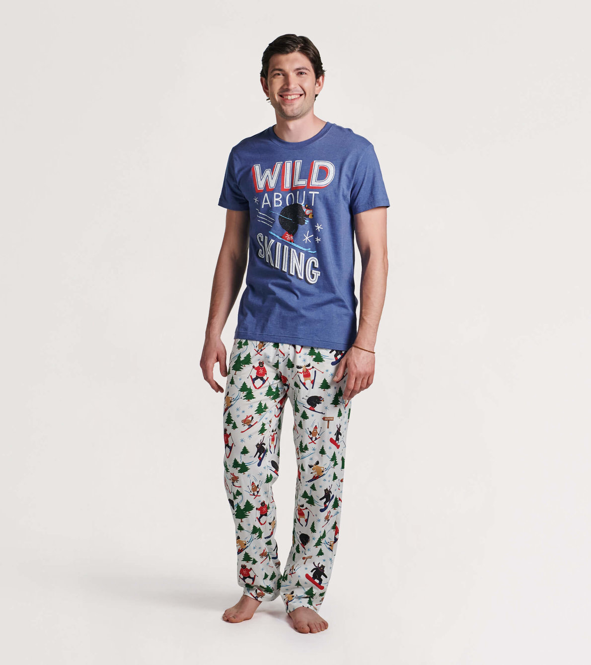 Agrandir l'image de Ensemble de t-shirt et pantalon interchangeables pour homme - Animaux des bois en ski