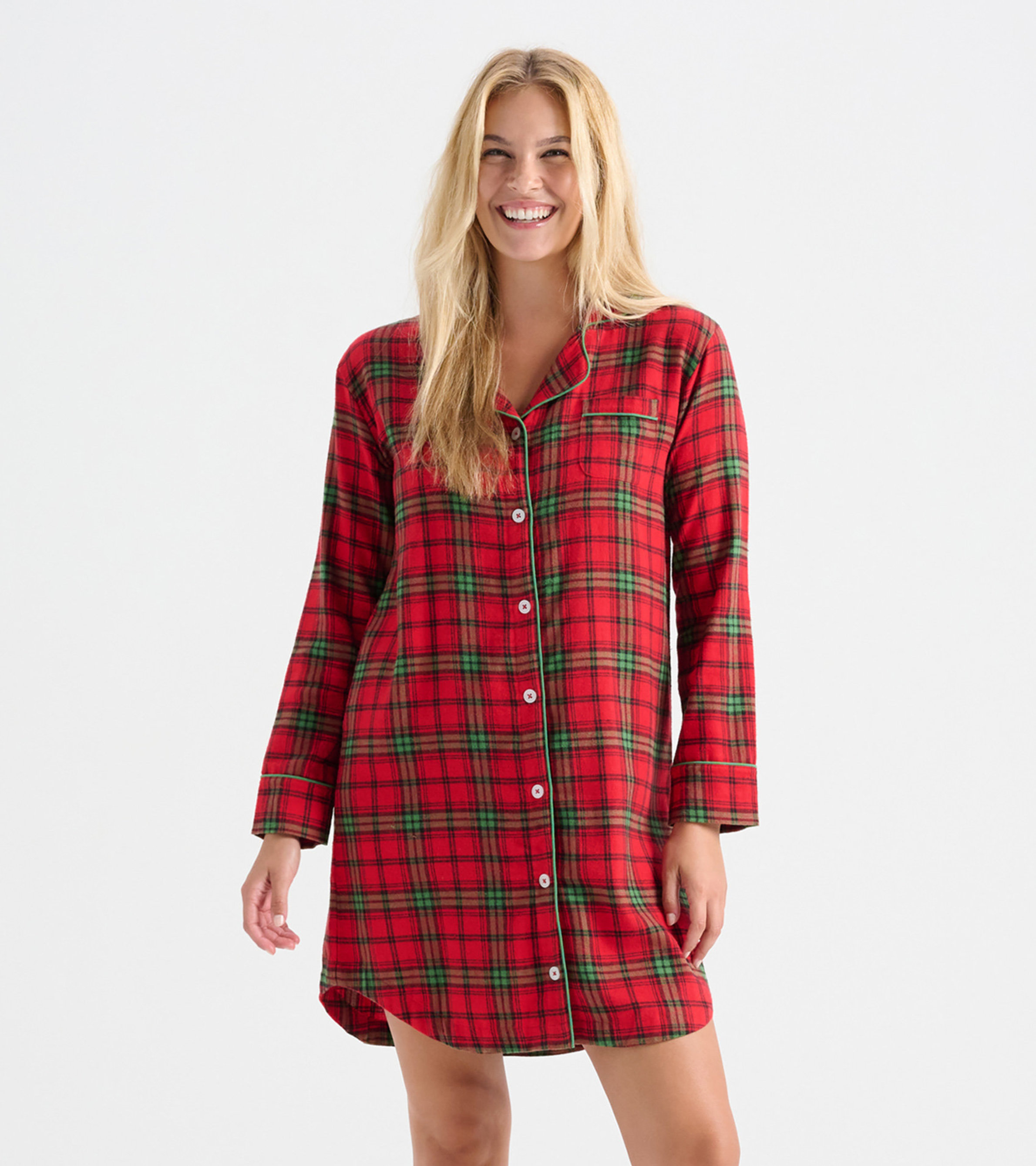 Women's Cotton Sleep Shirt, Long Sleeve Button-down Nightshirt Flannel Night  Shirt,l, Red Plaid