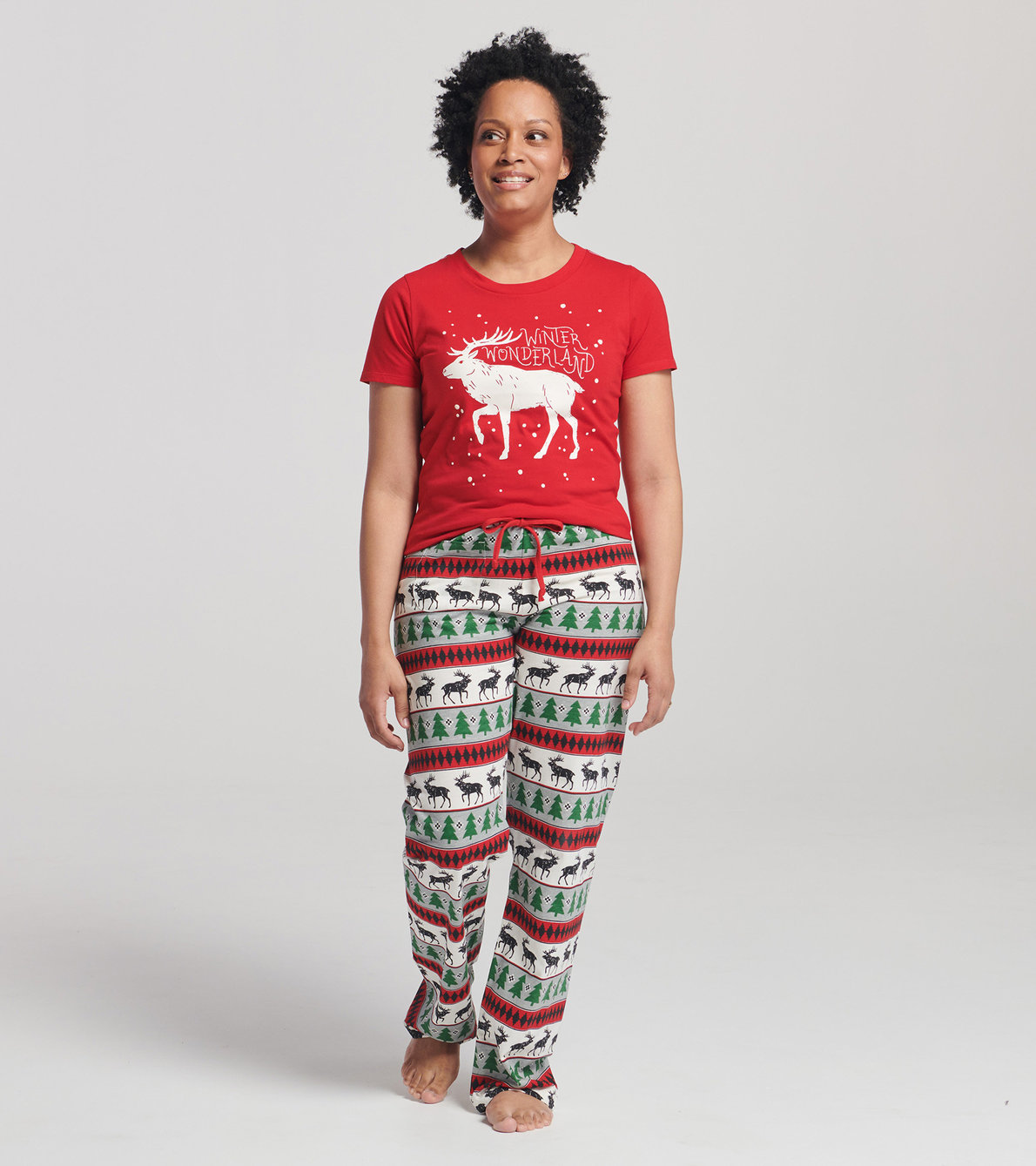 Agrandir l'image de Pantalon de pyjama en jersey pour femme – Wapiti sur motif Fair Isle