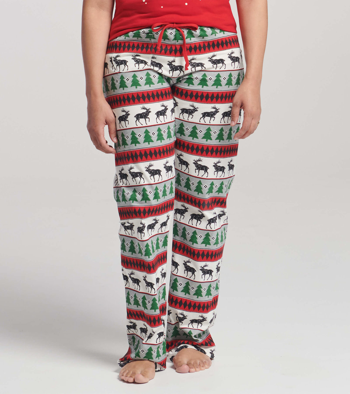 Agrandir l'image de Pantalon de pyjama en jersey pour femme – Wapiti sur motif Fair Isle