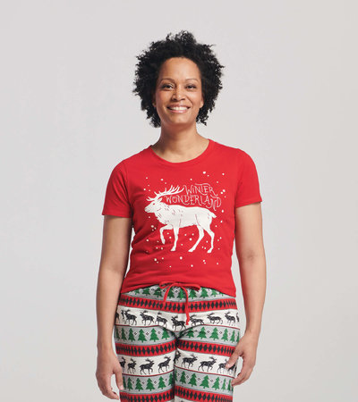 T-shirt à manches courtes pour femme – Wapiti sur motif Fair Isle