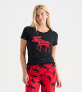 Women's Moose On Red Pajama T-Shirt