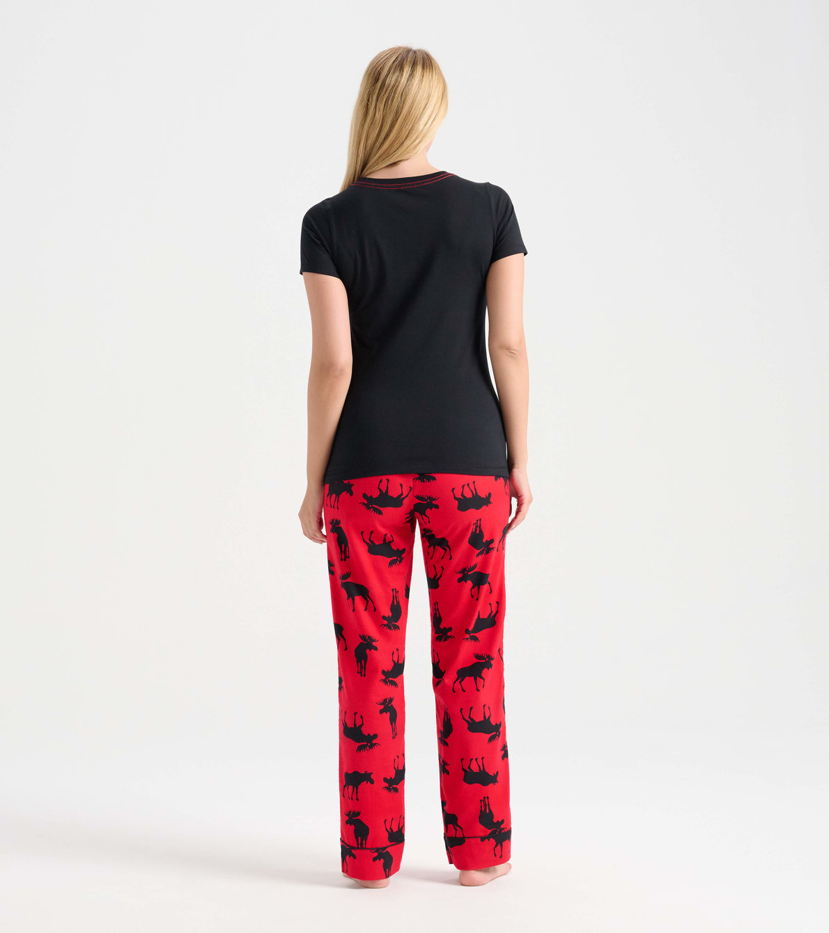 Agrandir l'image de Ensemble de pyjama t-shirt et pantalon interchangeables pour femme - Orignal rouge