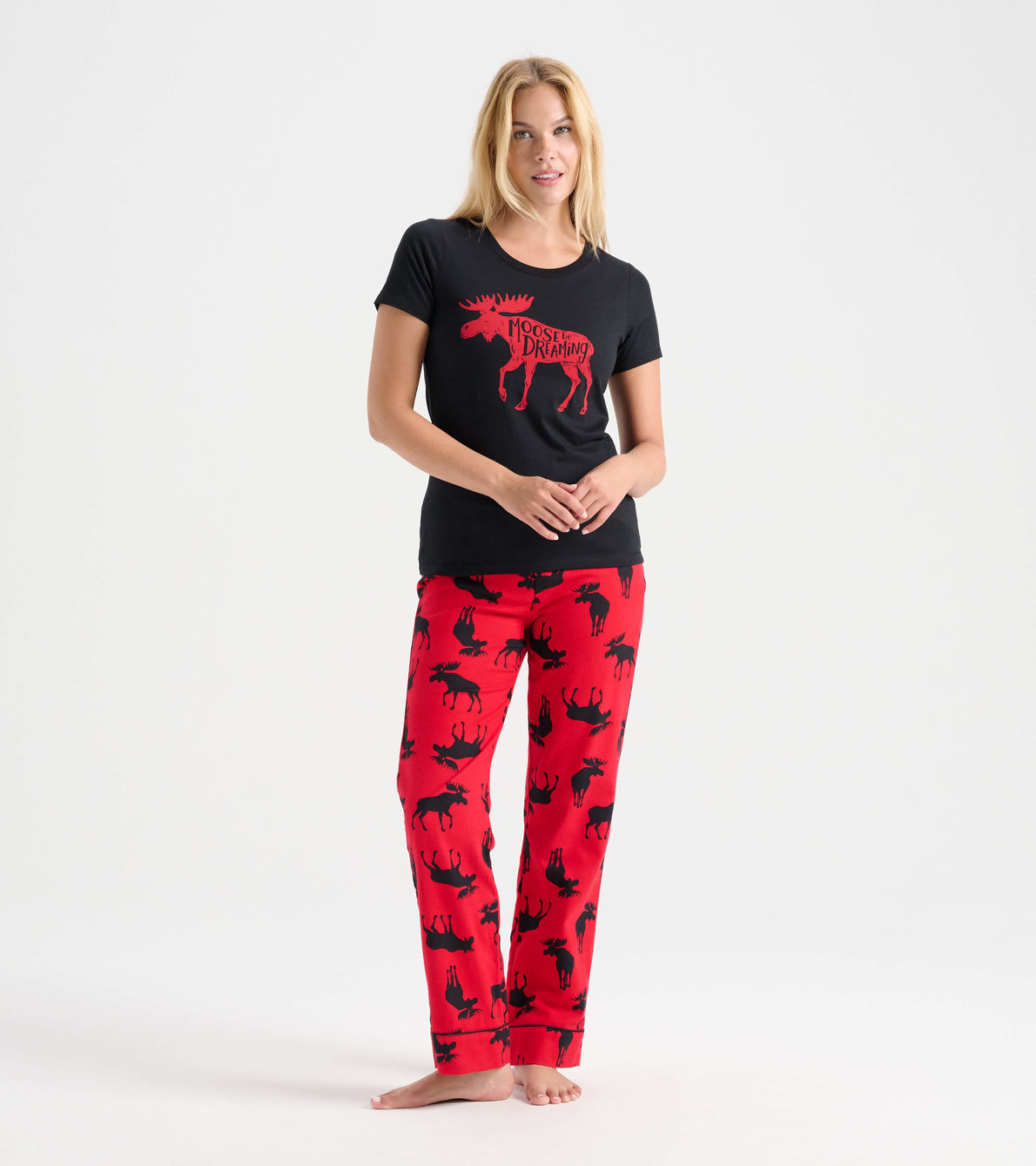 Agrandir l'image de Ensemble de pyjama t-shirt et pantalon interchangeables pour femme - Orignal rouge