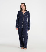 Women's Navy Ski Button Down Jersey Pajama Set