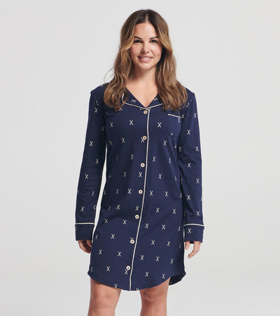 Robe de nuit en jersey extensible pour femme – Skis sur bleu marine