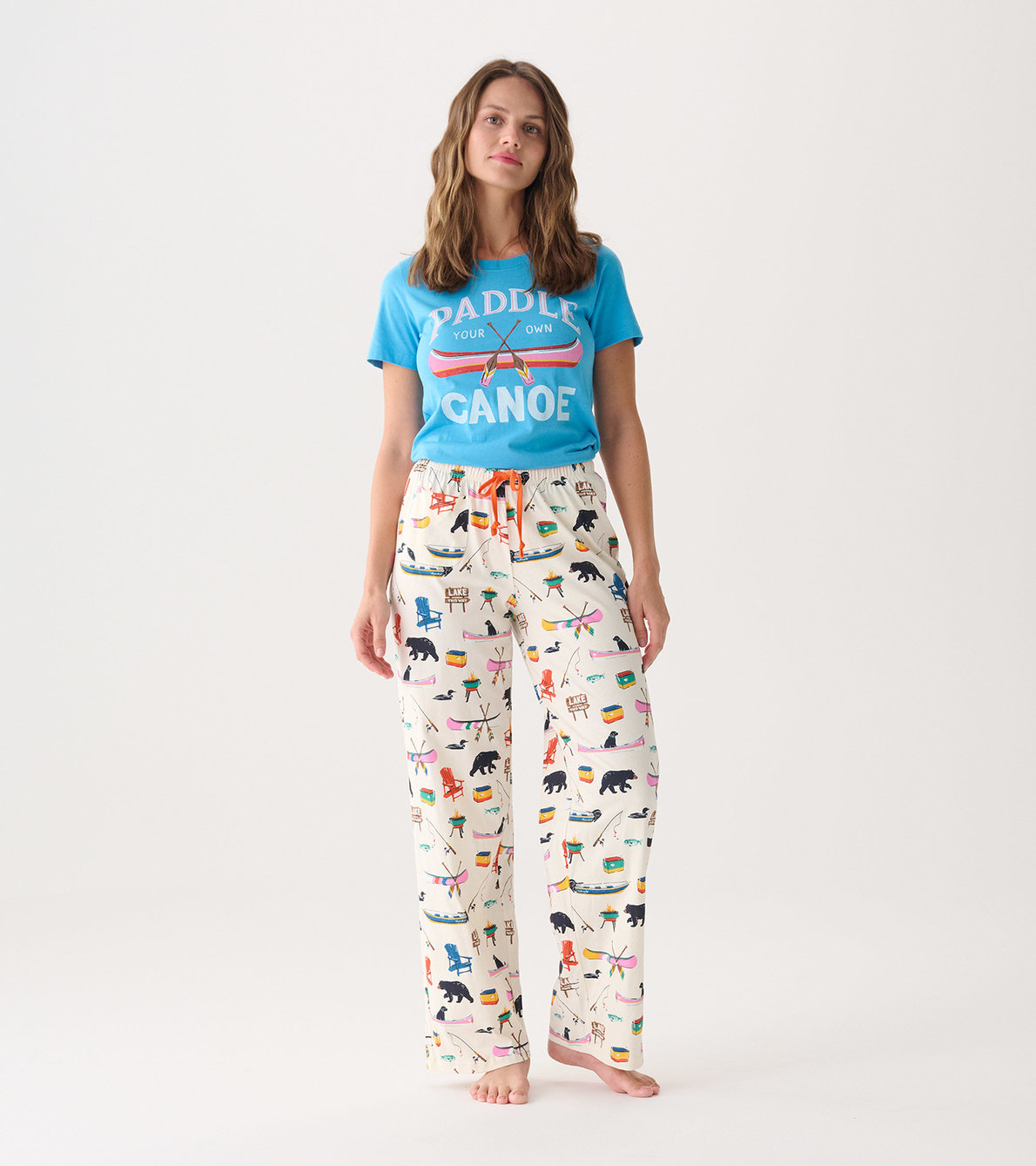 Agrandir l'image de Ensemble de pyjama t-shirt et pantalon interchangeables pour femme - Canoë « Paddle Your Own Canoe »