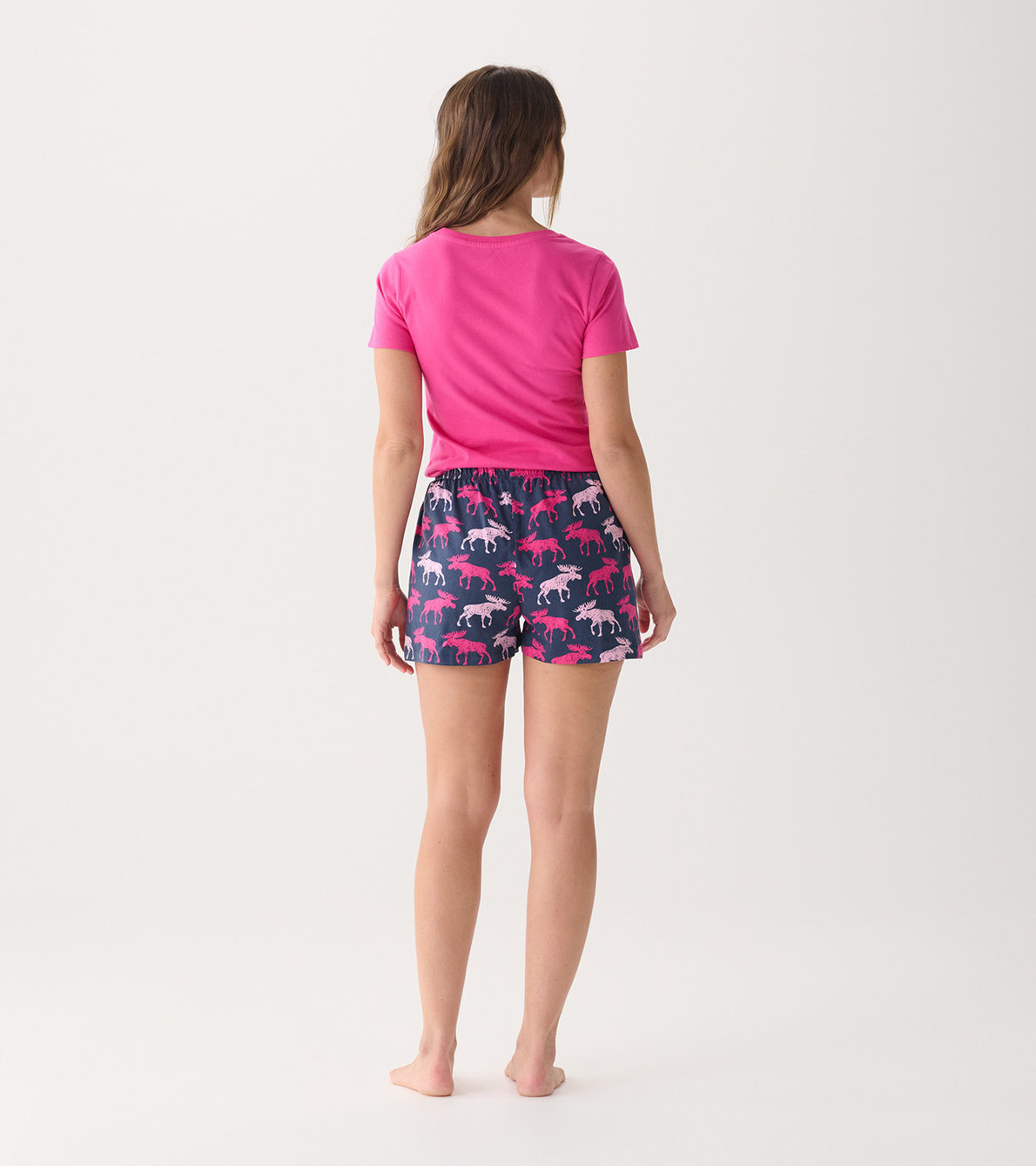 Agrandir l'image de Ensemble de pyjama t-shirt et short interchangeables pour femme - Orignal sur fond framboise