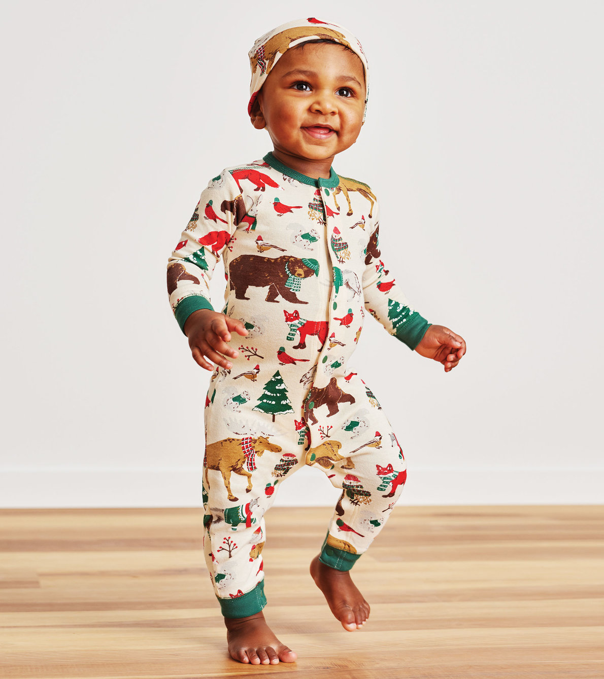 View larger image of Woodland Winter Baby Coverall with Hat