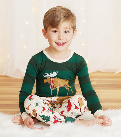 Moose on Red Kids Appliqué Pajama Set - Little Blue House UK