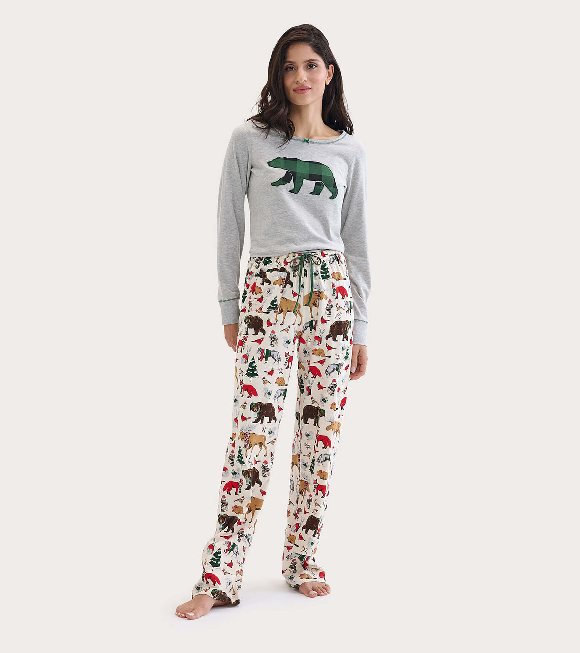 Agrandir l'image de Ensemble de pyjama t-shirt et pantalon interchangeables pour femme - Forêt hivernale