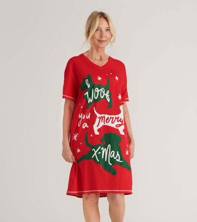 Chemise de nuit pour femme – Message « Woof You a Merry Christmas »