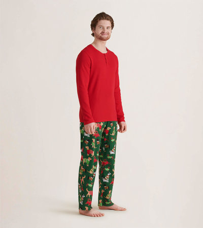 Woofing Christmas Men's Henley and Pants Pajamas Separates