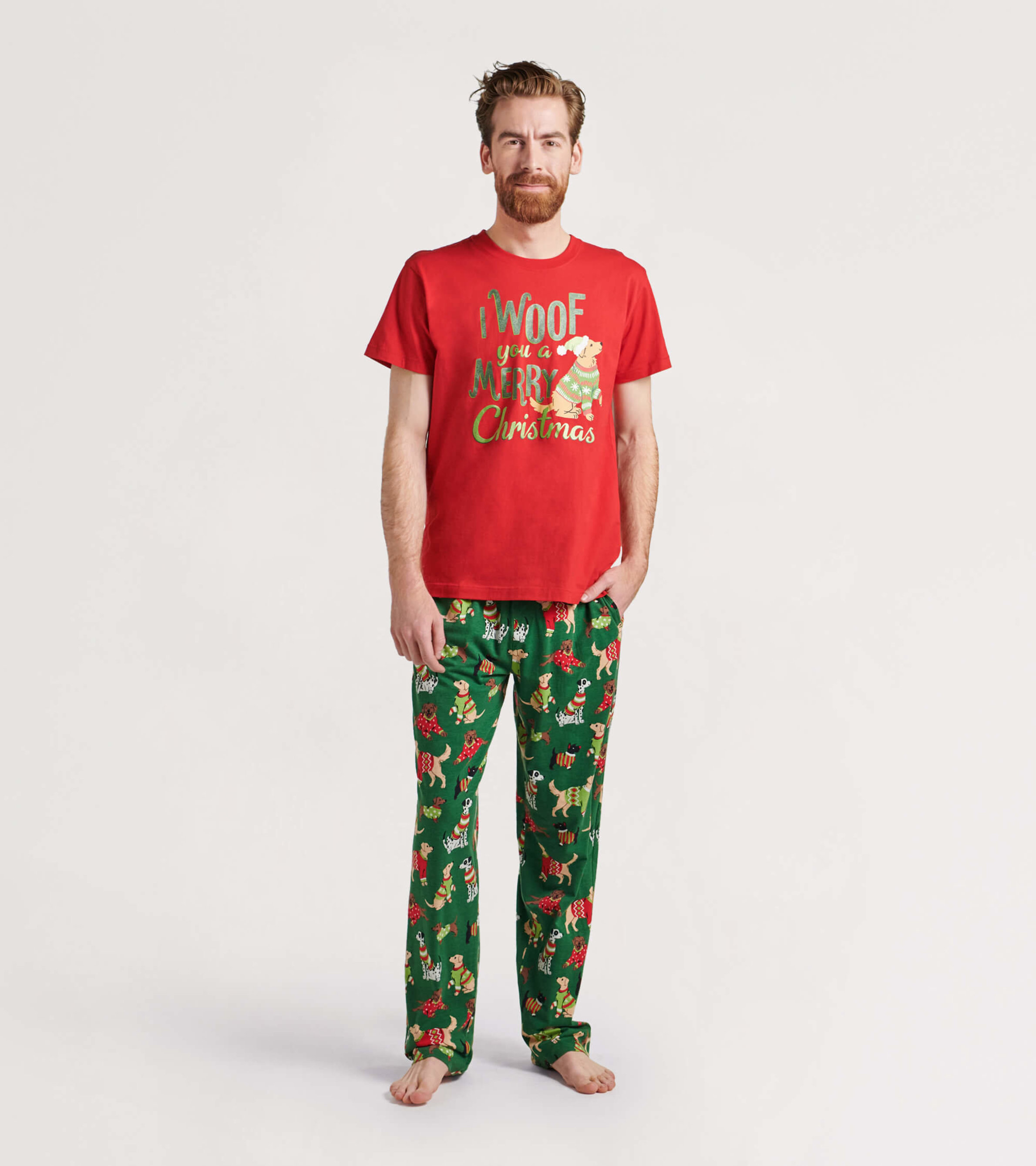 Woofing Christmas Men's Tee and Pants Pajama Separates - Little Blue House  US
