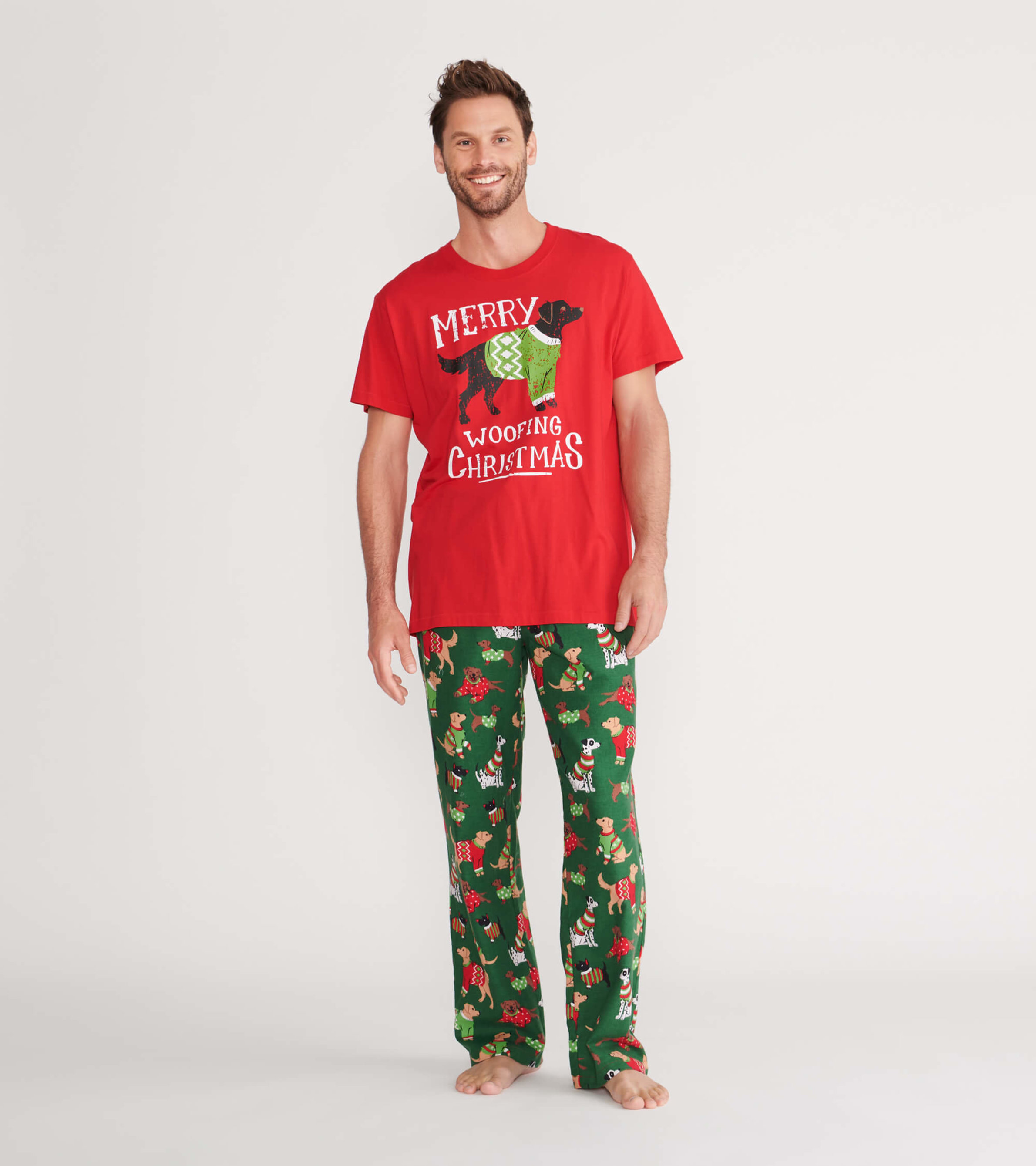 Woofing Christmas Men's Tee and Pants Pajama Separates - Little Blue House  CA