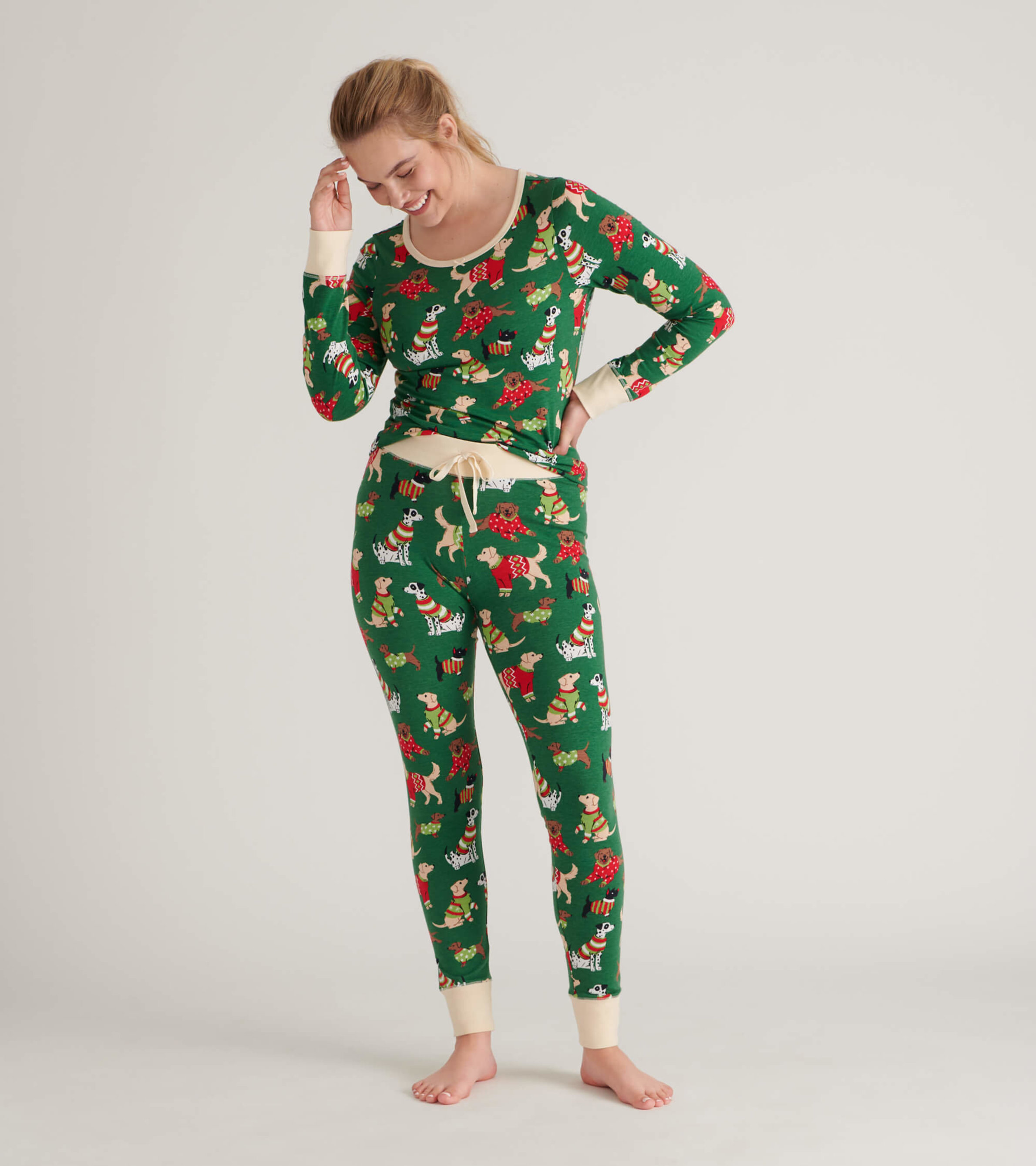 Women's Woofing Christmas Jersey Pajama Set - Little Blue House CA