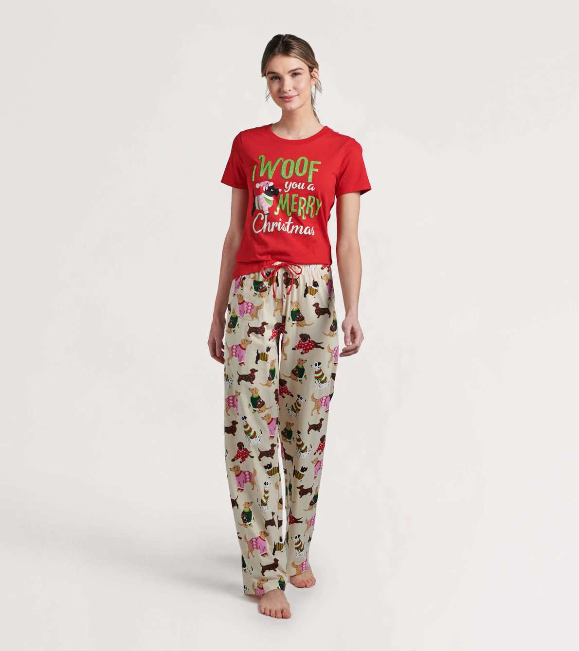 Agrandir l'image de Ensemble de pyjama t-shirt et pantalon interchangeables pour femme - Chiens des fêtes