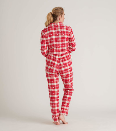 Agnes Orinda Women's Plus Size Check Stretch Glen Plaid Sleepwear Plaid Pjs  Pajamas Sets Red 3X