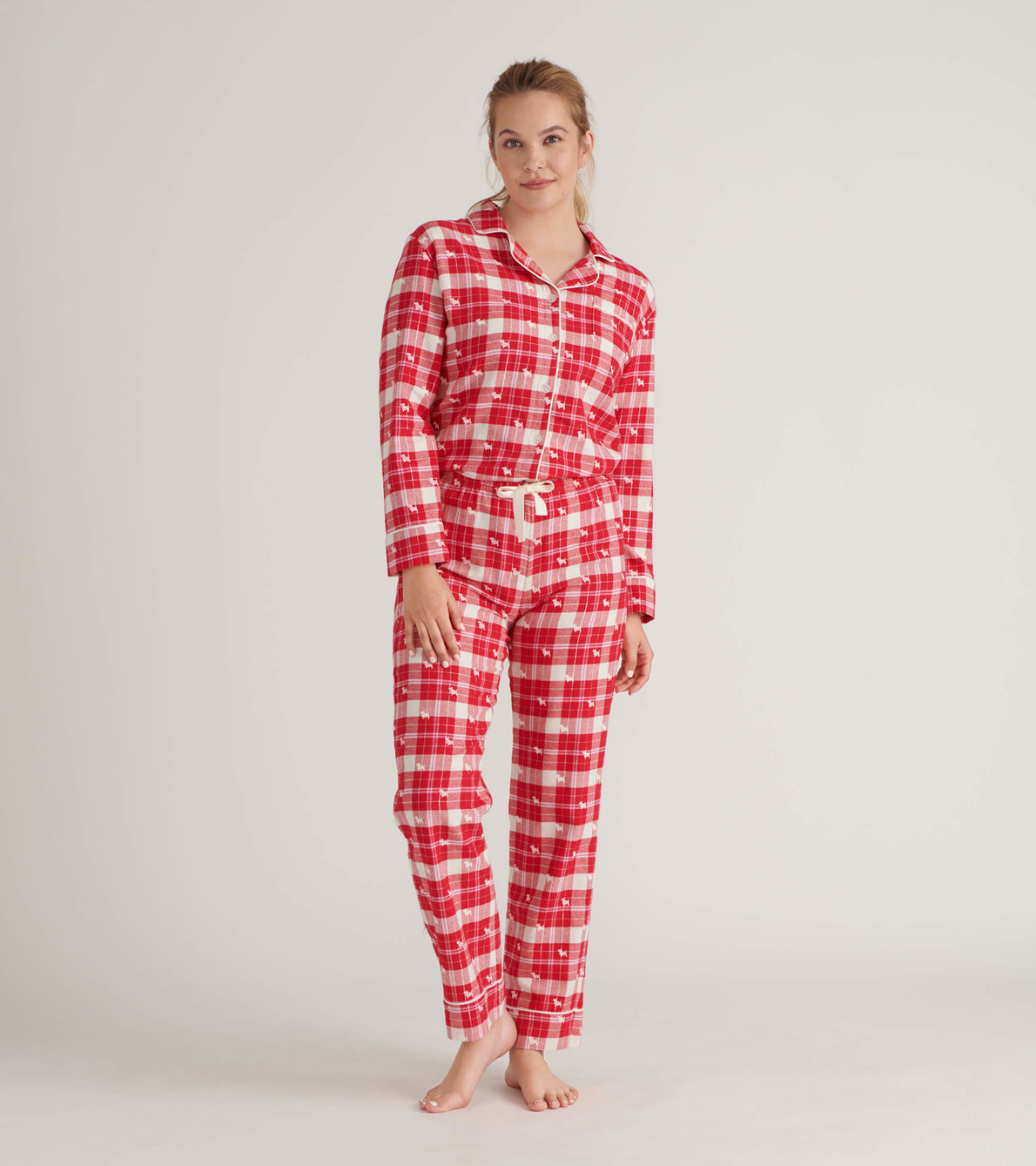 Agrandir l'image de Pyjama en flanelle pour femme – Chiens sur motif écossais