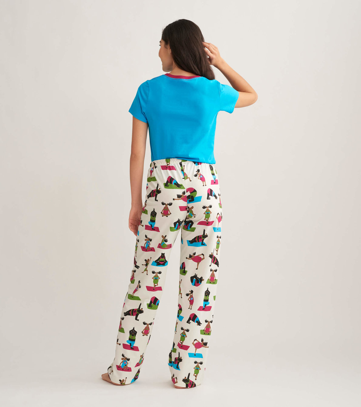 Agrandir l'image de Pantalon de pyjama en jersey pour femme – Orignaux et Ours « Yoga Bear »