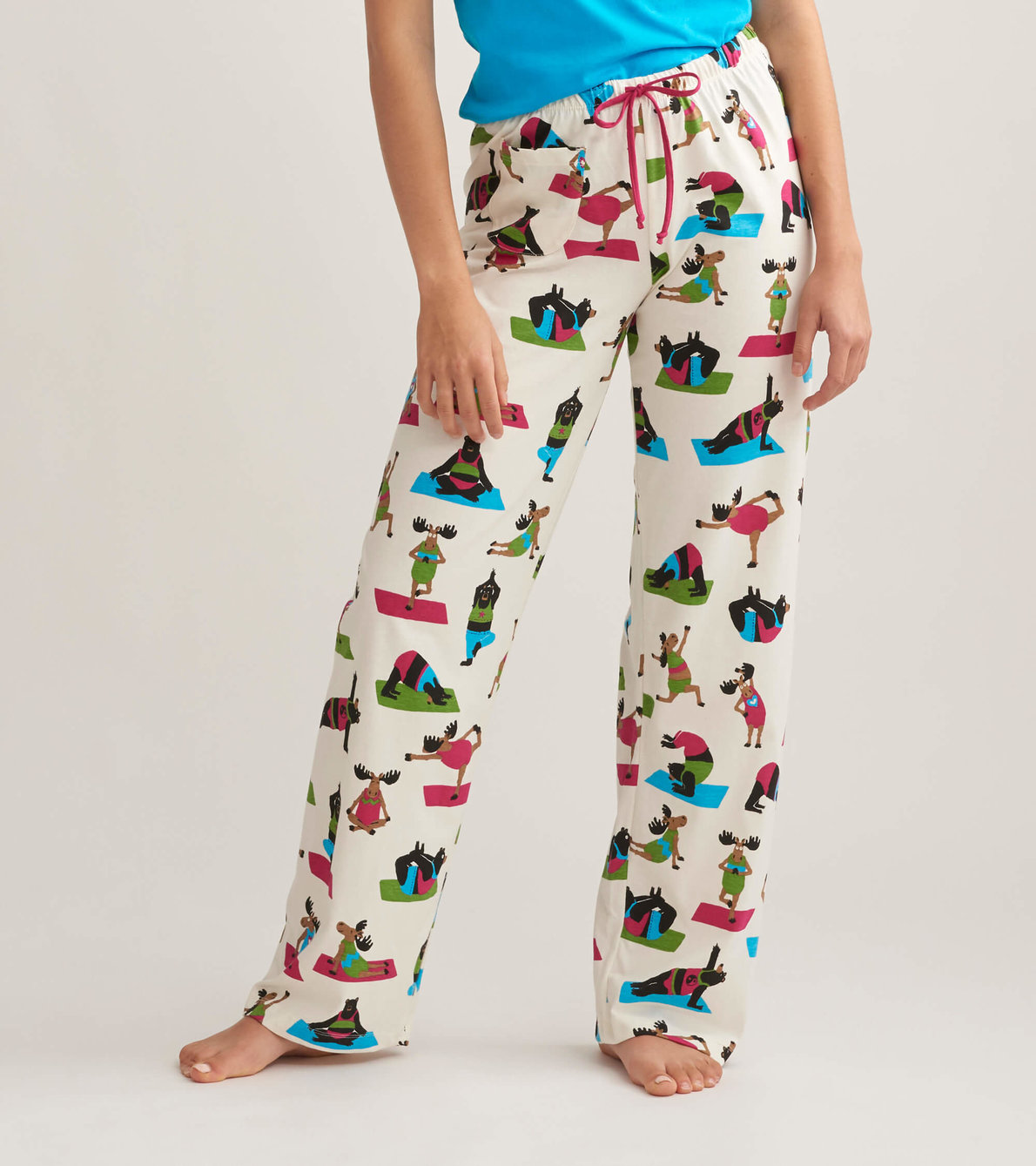 Agrandir l'image de Pantalon de pyjama en jersey pour femme – Orignaux et Ours « Yoga Bear »